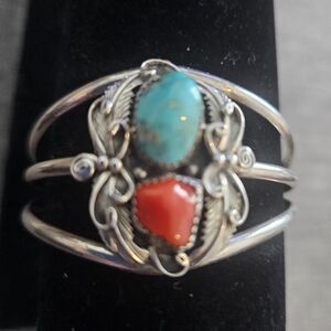 Thonas Francisco Sterling Silver Turquoise and Red Stone Bracelet